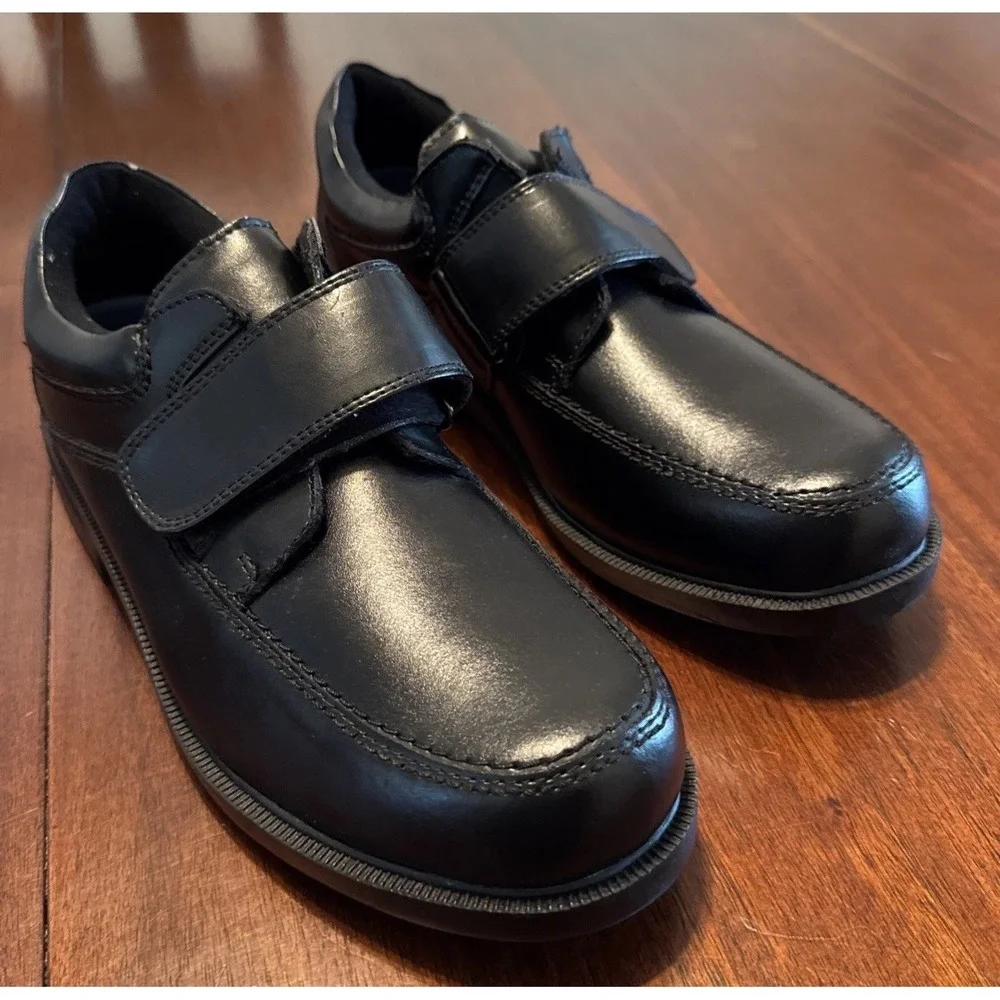 Dr Scholls 478-1C Mens 10 D Black Leather Hook Loop Comfort Walking Shoes